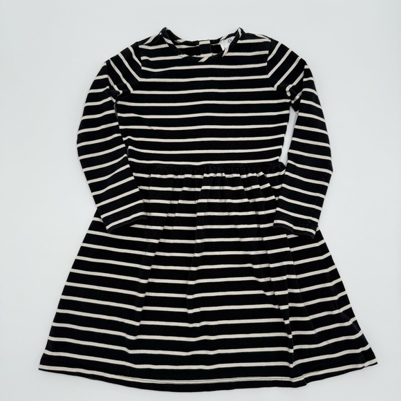 Hanna Andersson Striped Black and White Girls Dress Gold Zipper on Back Size 8 - Picture 1 of 10